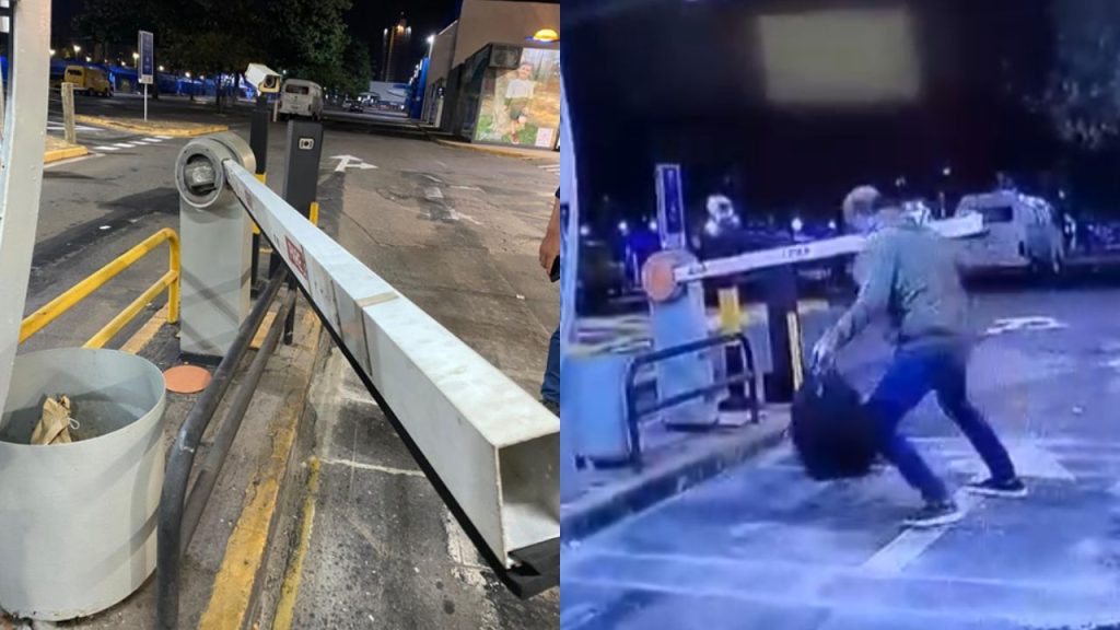 Homem danificou cancela do shopping. (Foto: Reprodução)