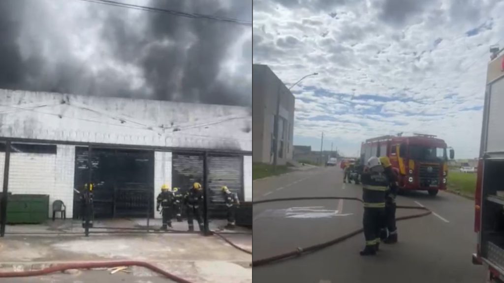 Incêndio atingiu fábrica em Goiânia. (Foto: Reprodução)