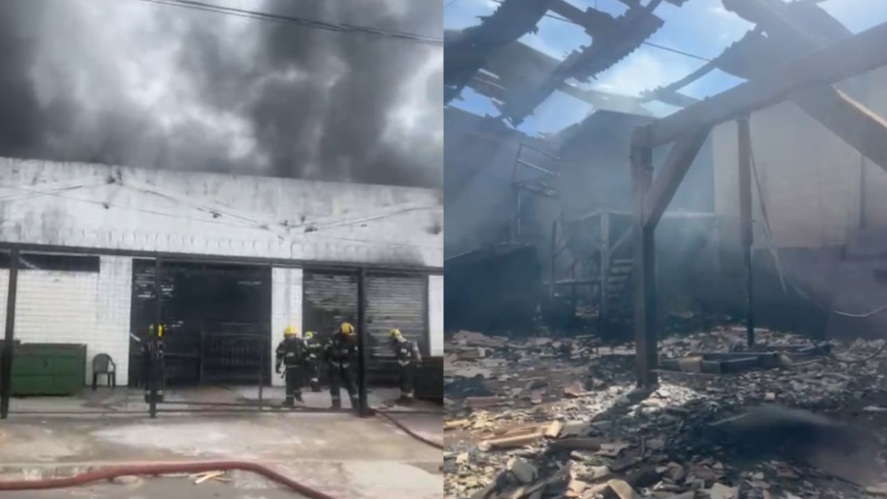 Incêndio destruiu a fábrica. (Foto: Reprodução)