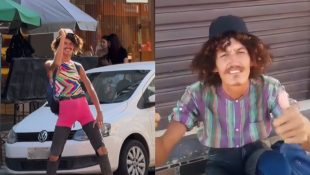 Homem divertiu moradores do Centro de Anápolis com gesto inesperado (Foto: Reprodução)