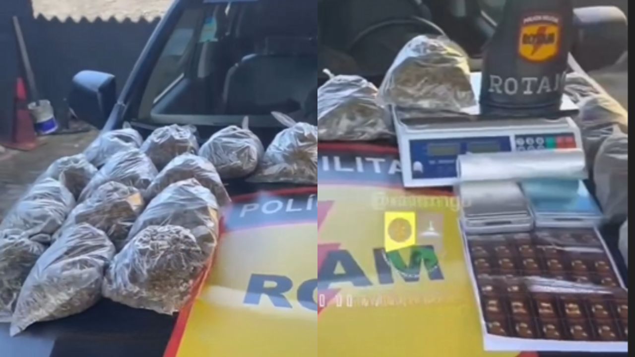 Jovem foi preso pela Rotam ao tentar esconder mala de amigo. (Foto Reprodução / @cpcpmgo)
