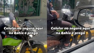 Motociclista cria método simples e eficaz para não ter o celular roubado no trânsito