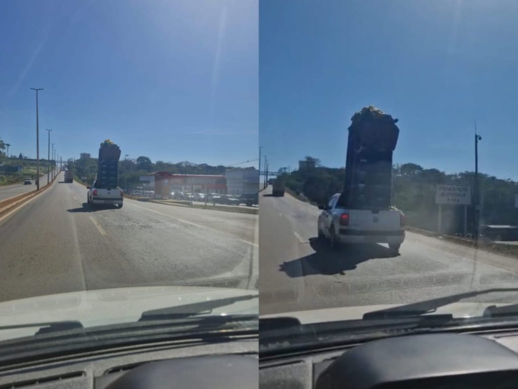 Saveiro foi flagrada transportando carga de maneira perigosa. (Foto: Reprodução)
