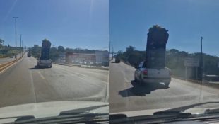 Saveiro foi flagrada transportando carga de maneira perigosa. (Foto: Reprodução)