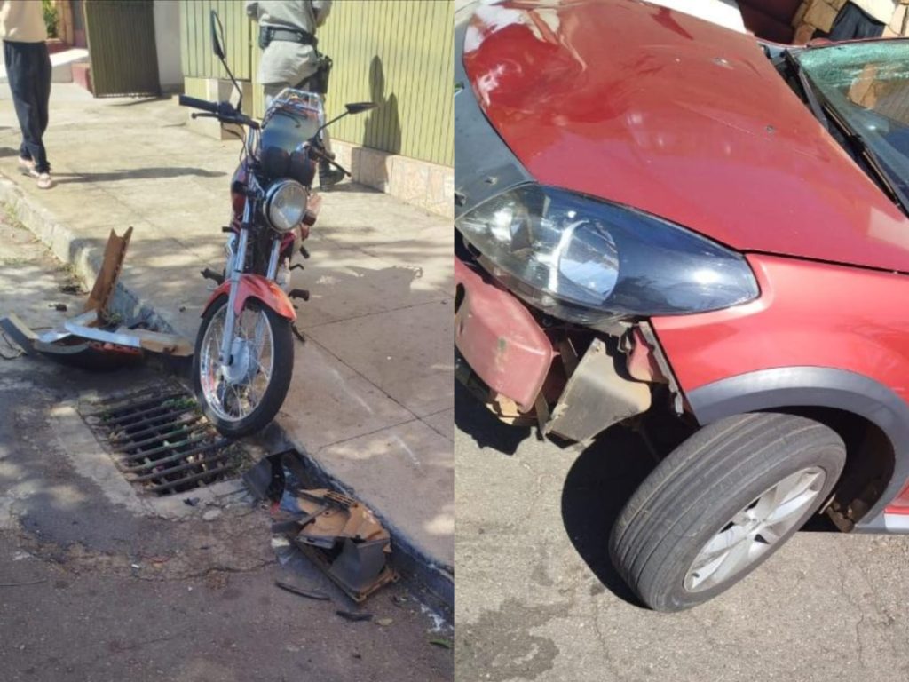 Motociclista foi atingido pelo Sandero na região Central. (Foto: Reprodução)