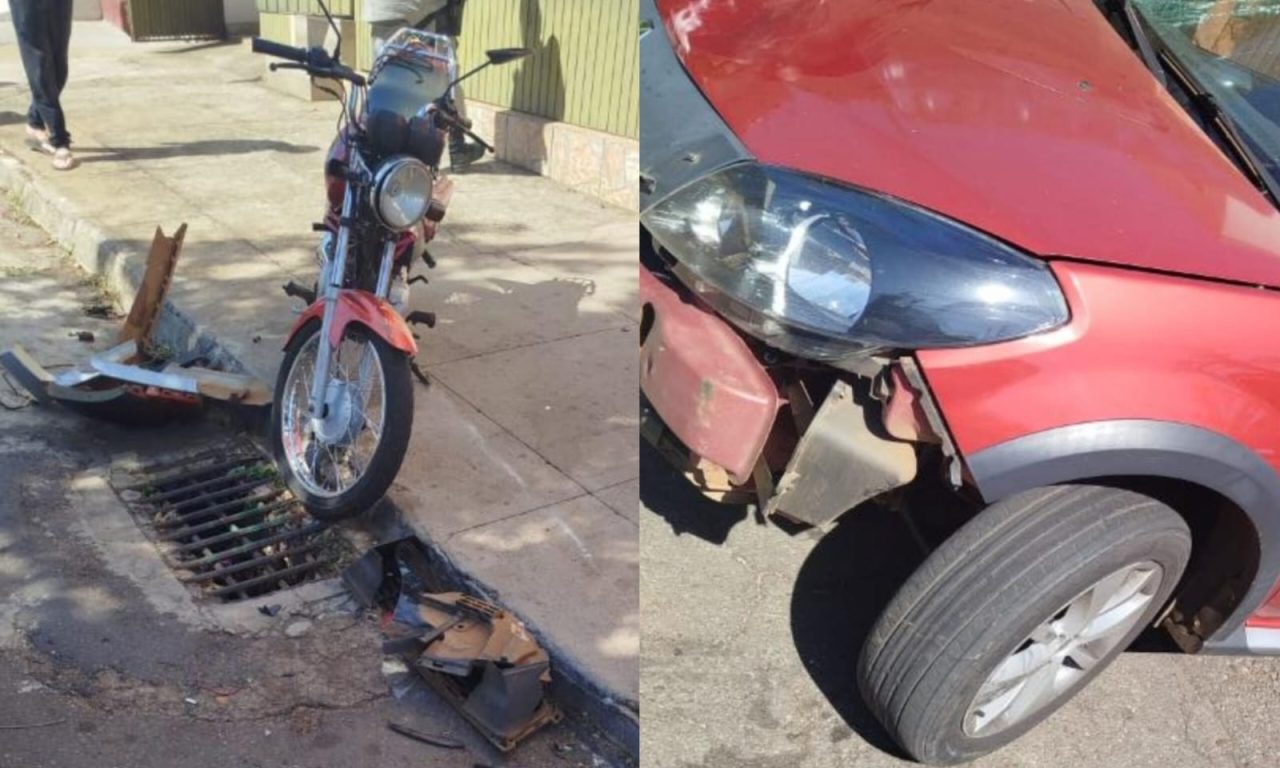 Motociclista foi atingido pelo Sandero na região Central. (Foto: Reprodução)