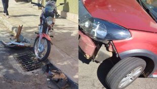 Motociclista foi atingido pelo Sandero na região Central. (Foto: Reprodução)