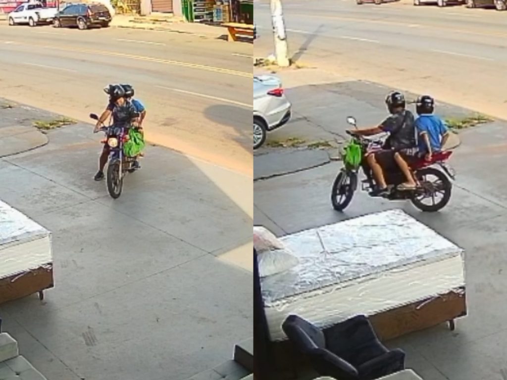 Vídeo flagrou o momento no qual pai e filho furtam uma bicicleta. (Foto: Reprodução)