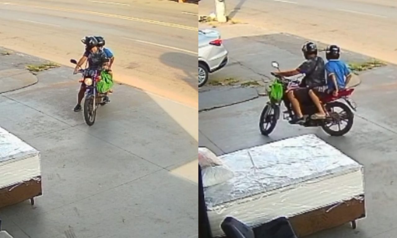 Vídeo flagrou o momento no qual pai e filho furtam uma bicicleta. (Foto: Reprodução)