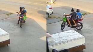 Vídeo flagrou o momento no qual pai e filho furtam uma bicicleta. (Foto: Reprodução)
