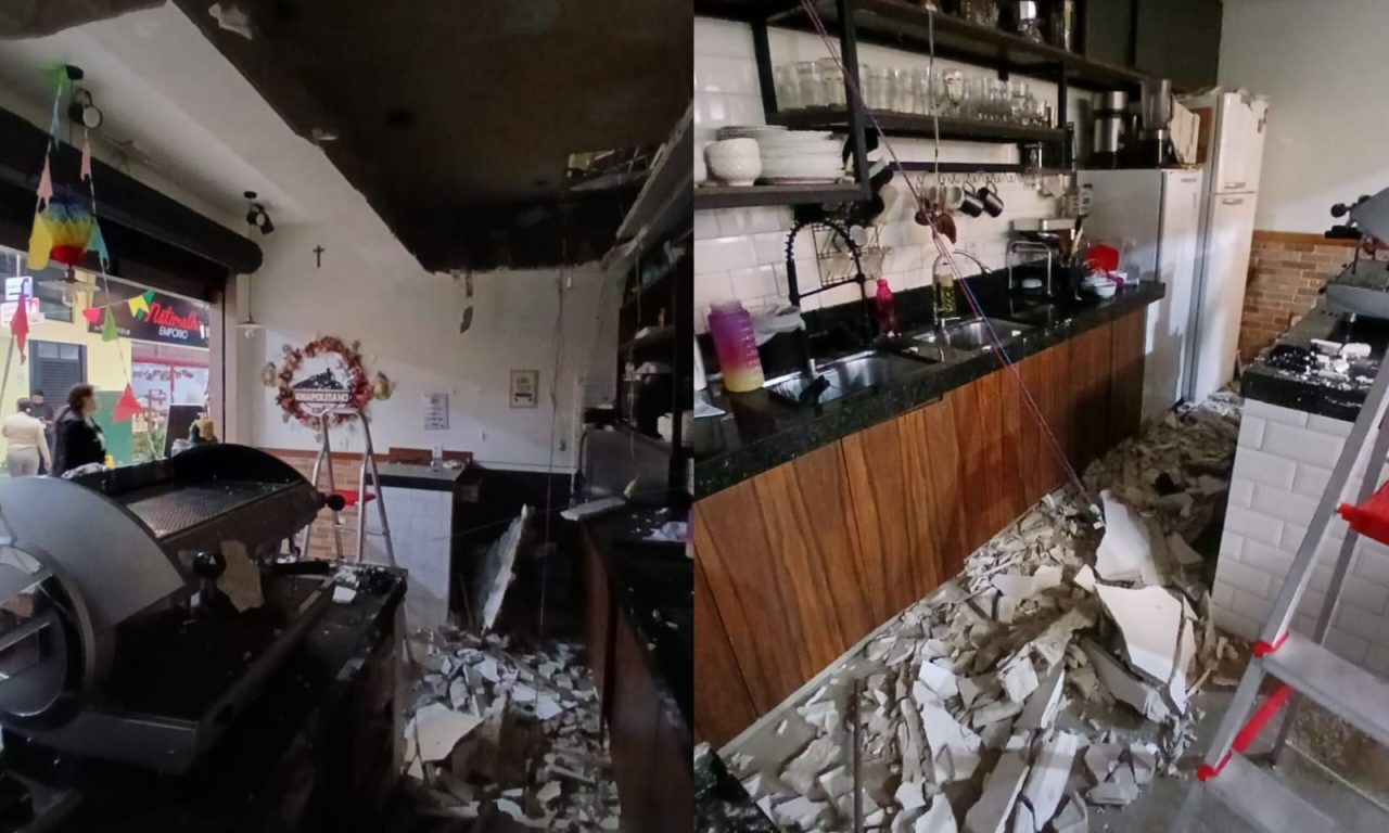 Cafeteria ficou devastada após desabamento do teto. (Foto: Arquivo Pessoal)