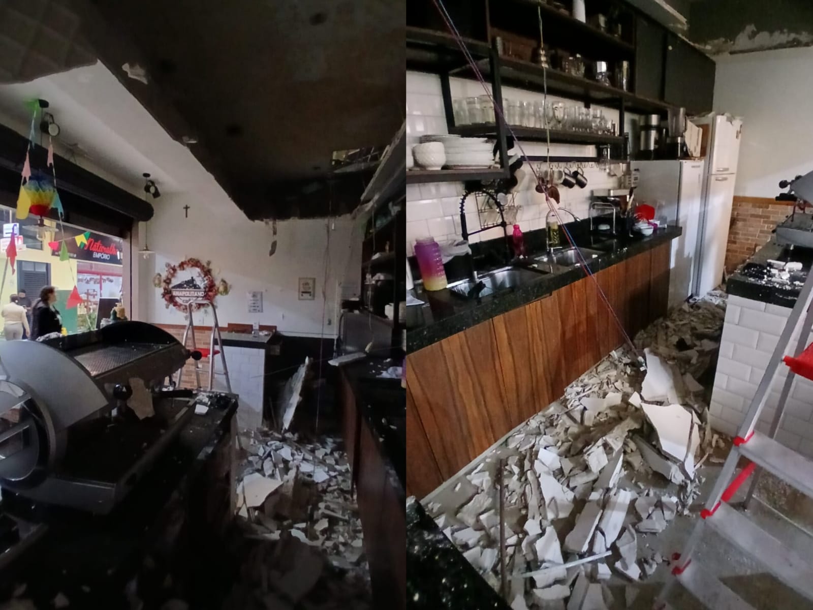 Cafeteria ficou devastada após desabamento do teto. (Foto: Arquivo Pessoal)