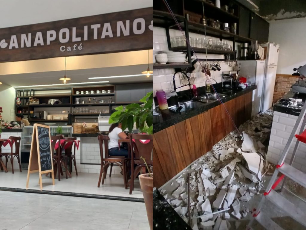 Teto do Anapolitano Café desabou na madrugada desta terça-feira (24). (Foto: Arquivo Pessoal)