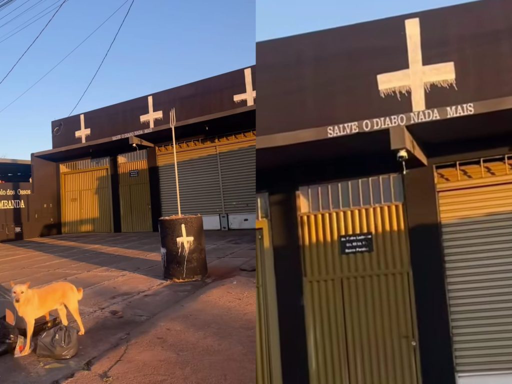 Fachada do templo dos Ossos, centro religioso de quimbanda, em Anápolis. (Foto: Redes Sociais)