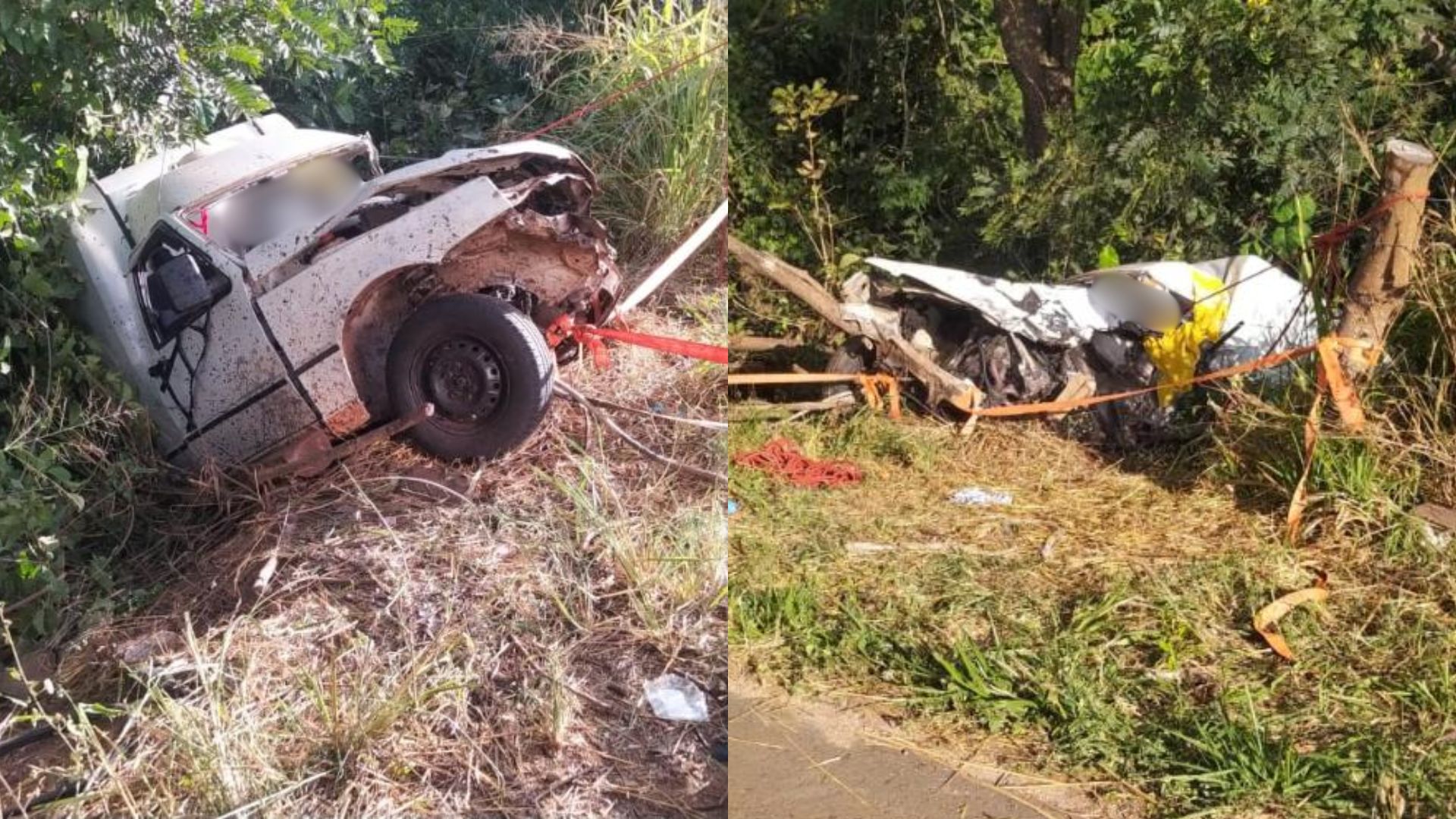 Terceiro carro envolvido ficou pendurado na lateral da rodovia.