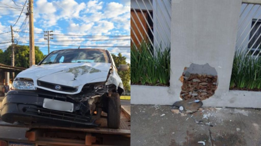 Motorista embriagado estragou o carro e o muro de uma casa.