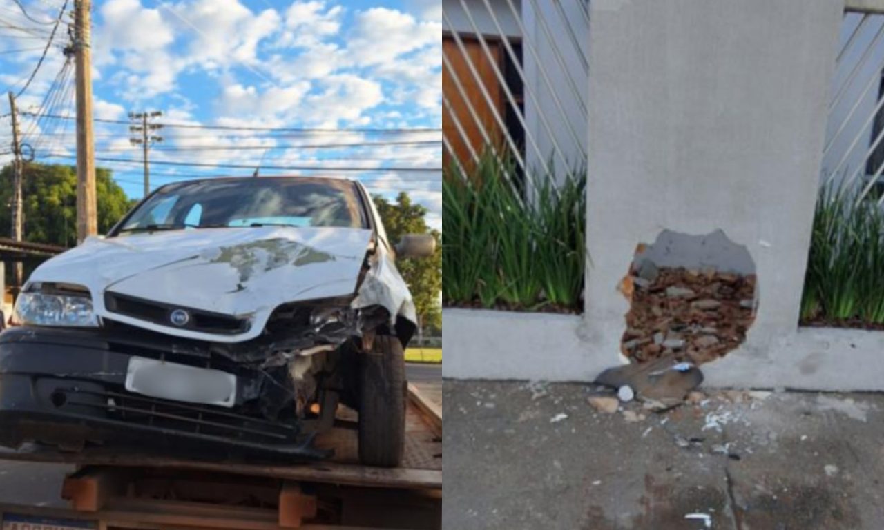Motorista embriagado estragou o carro e o muro de uma casa.