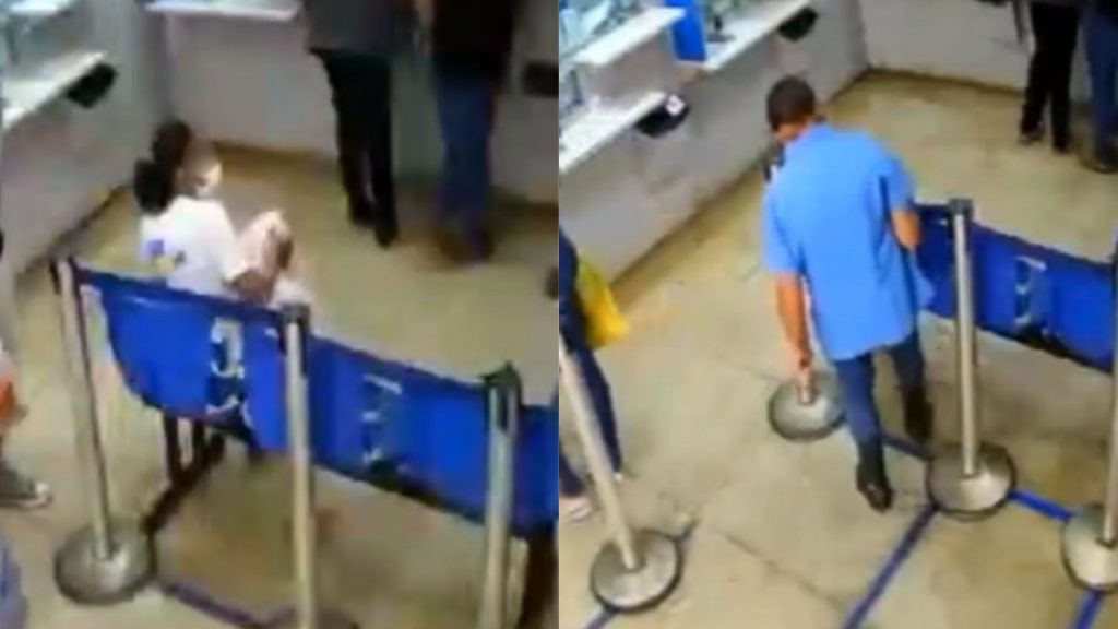 Câmeras flagraram quando mulher furtou a carteira.