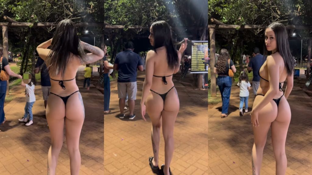 Momento em que jovem anda de biquíni pelo Parque Ipiranga foi registrado em vídeo.