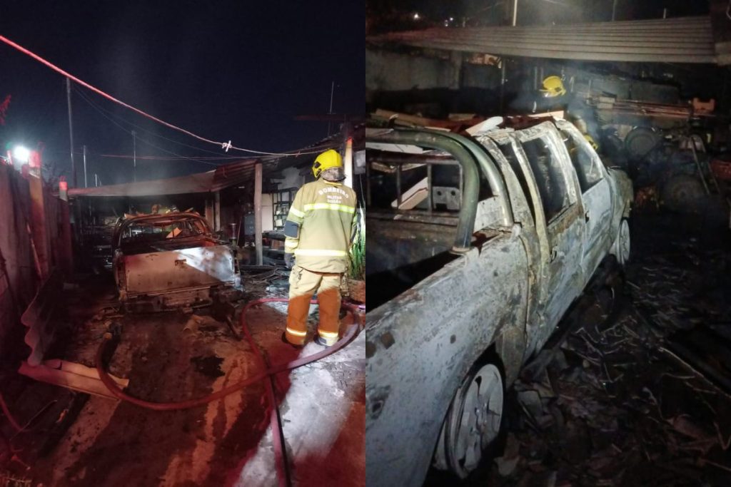 Caminhonete pega fogo no meio da madrugada e assusta moradores em Anápolis