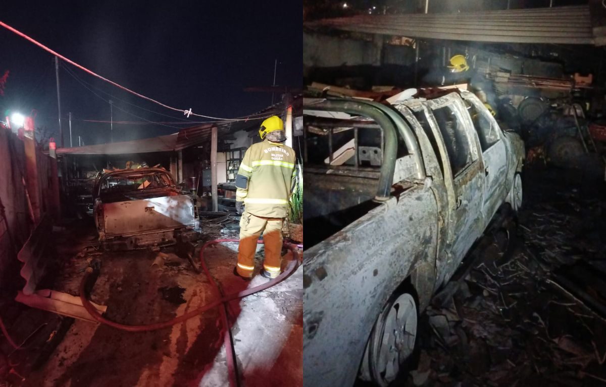 Caminhonete pega fogo no meio da madrugada e assusta moradores em Anápolis