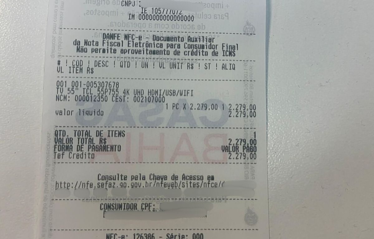Morador de Anápolis compra TV por R$ 2.279 e fica surpreso ao descobrir valor do aparelho sem imposto