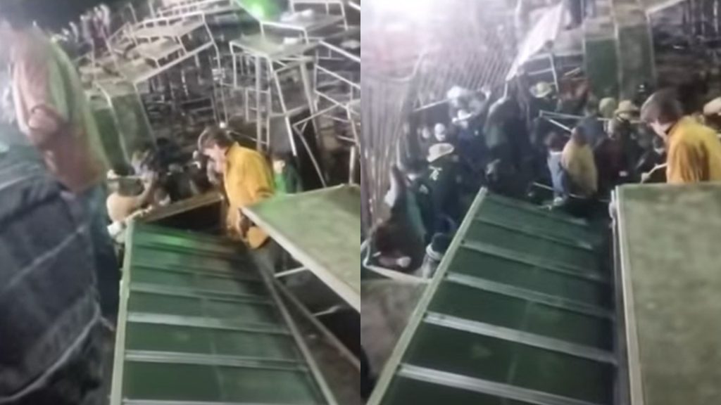 Desabamento de arquibancada deixou vários feridos.
