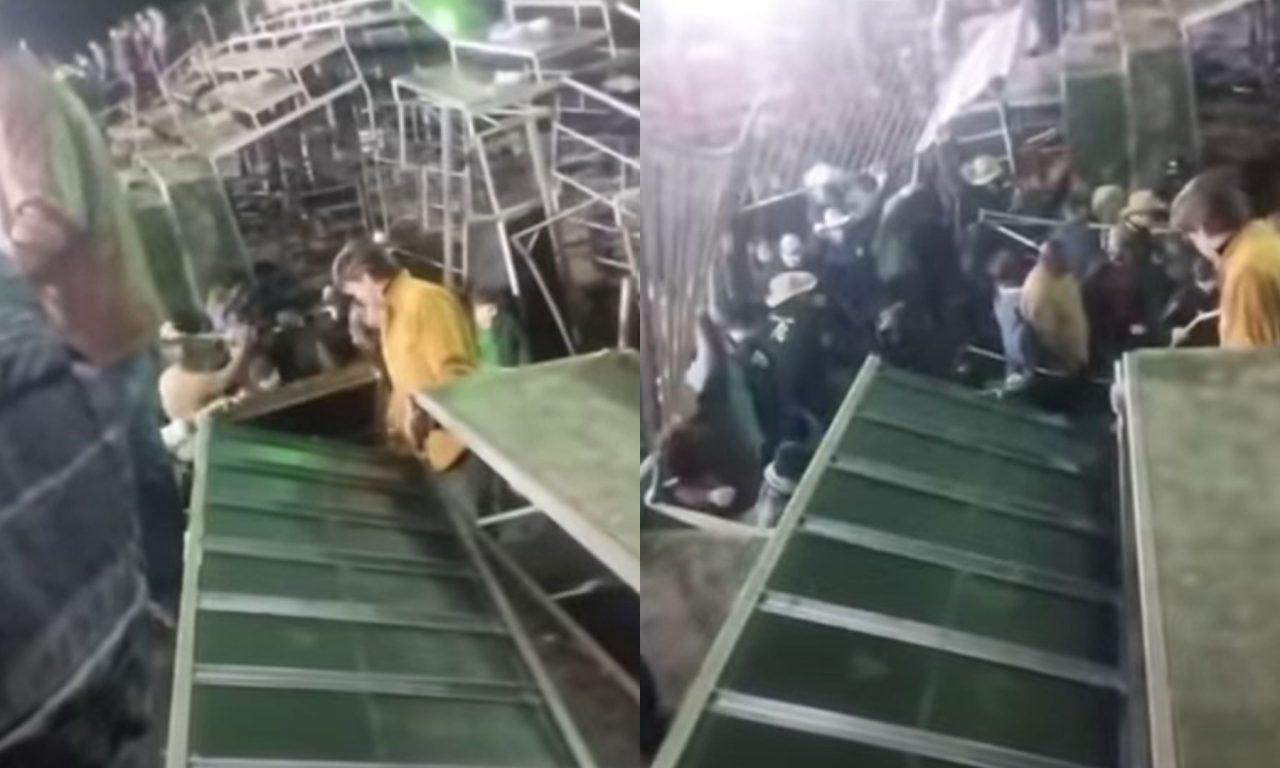 Desabamento de arquibancada deixou vários feridos.