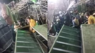 Desabamento de arquibancada deixou vários feridos.