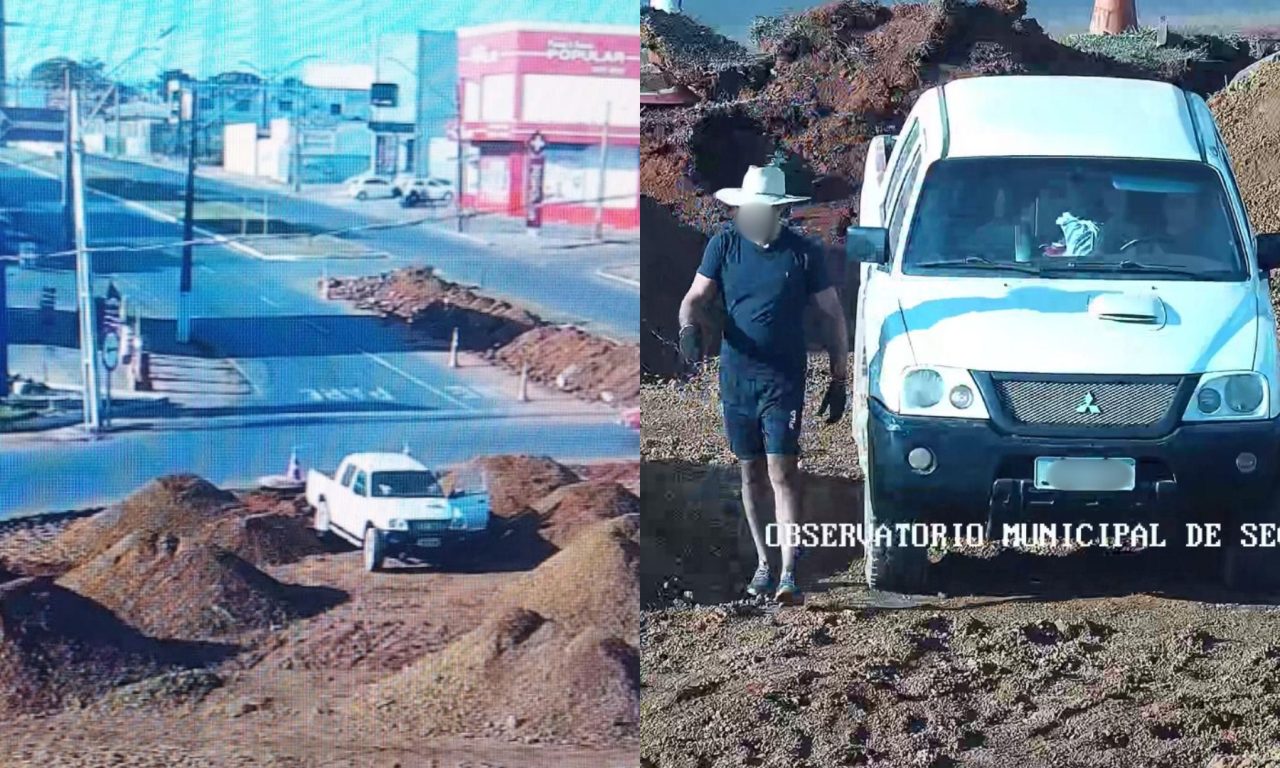 Homem foi flagrado em meio aos montes de terra nas obras do viaduto. (Foto: Reprodução)