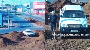 Homem foi flagrado em meio aos montes de terra nas obras do viaduto. (Foto: Reprodução)