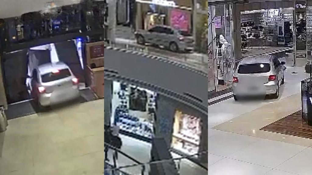 Carro invadiu o Flamboyant Shopping. (Foto: Divulgação/PC)