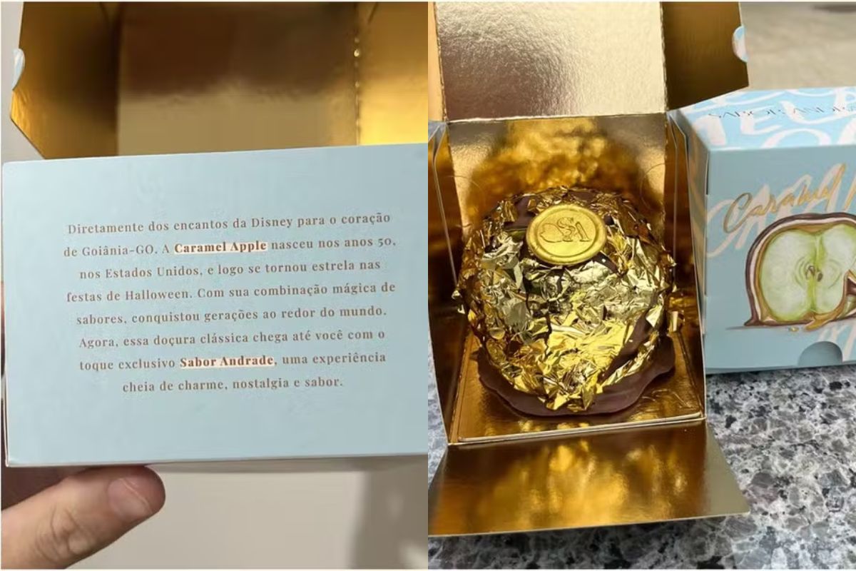 Loja de Goiânia viraliza ao vender maçã do amor coberta com castanhas e folhas de ouro 24k