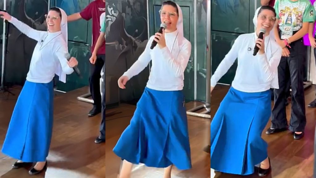 Irmã Marisa viralizou com dança na Romaria do Divino Pai Eterno. (Foto: Reprodução/ @tvpaieterno)