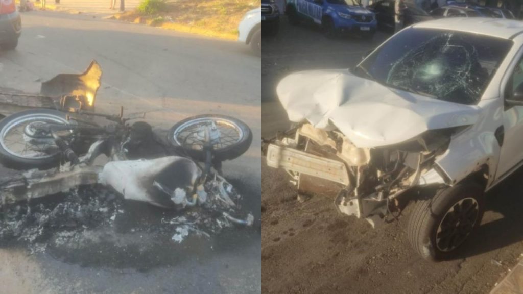Motocicleta ficou destruído após acidente grave. (Foto: Reprodução)