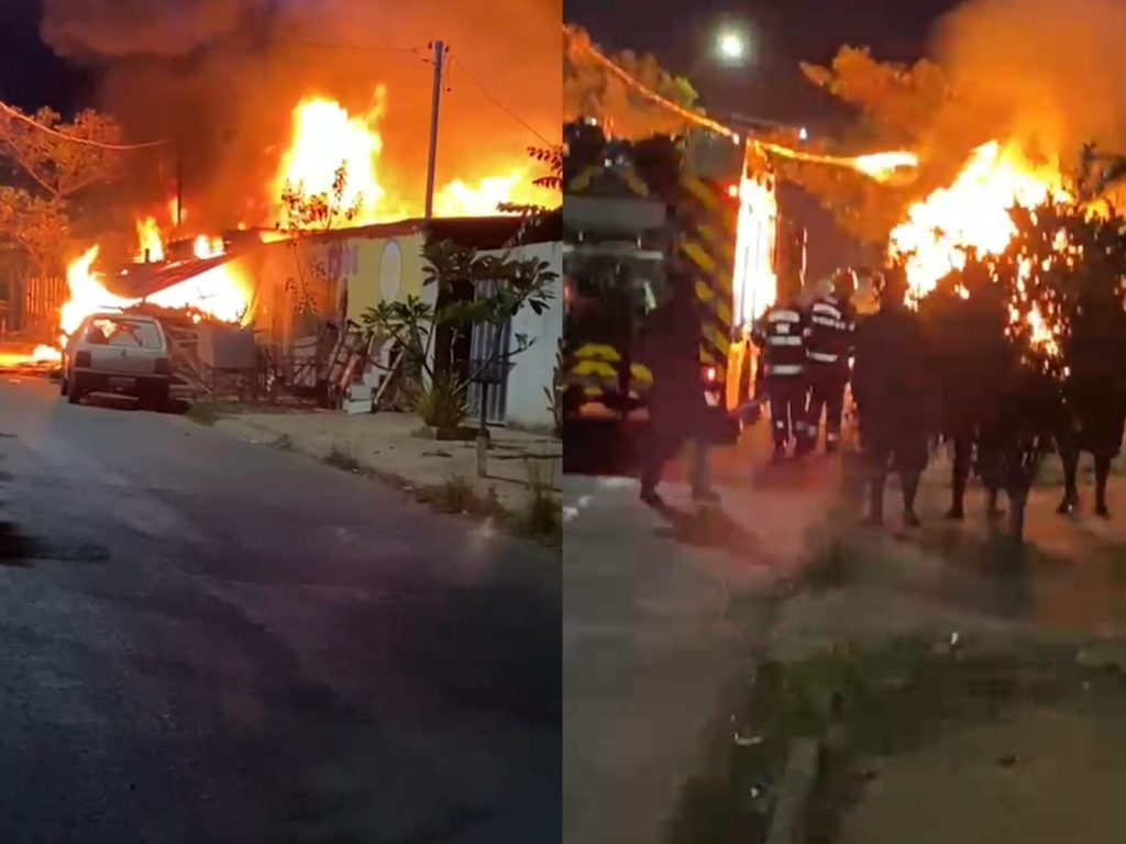 Incêndio de grandes proporções tomou conta dos imóveis. (Foto: Reprodução)