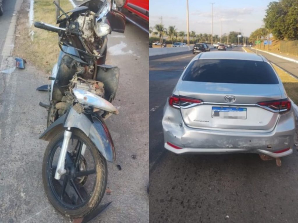Moto que o idoso pilotava sofreu sérias avarias. (Foto: Reprodução)