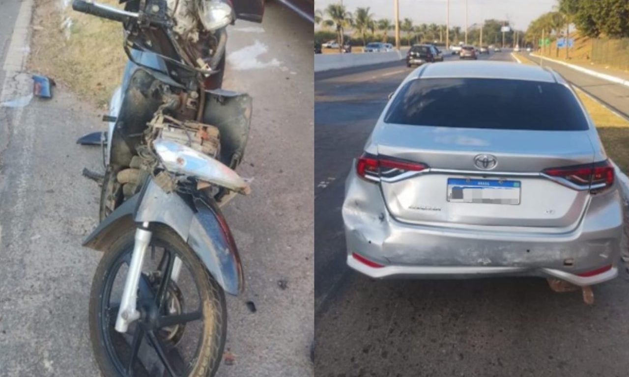 Moto que o idoso pilotava sofreu sérias avarias. (Foto: Reprodução)