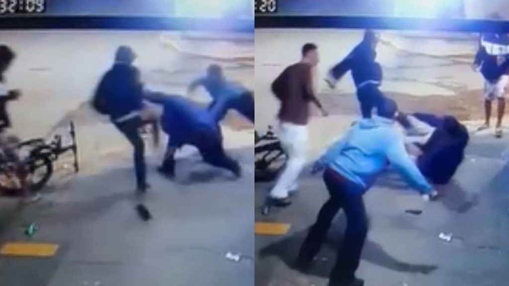 Câmeras registraram momento em que grupo de amigos ataca o jovem.