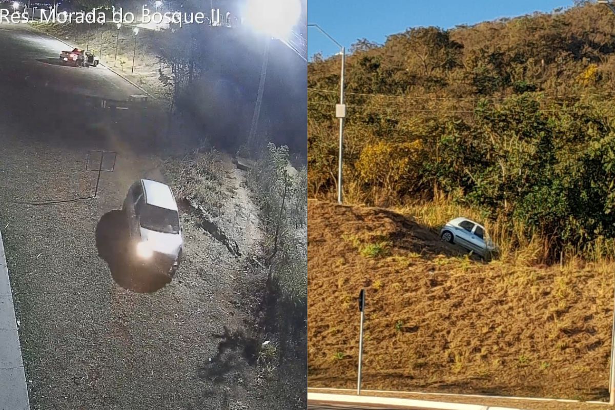 Câmeras flagram momento em que motorista perde controle e cai do letreiro de Senador Canedo