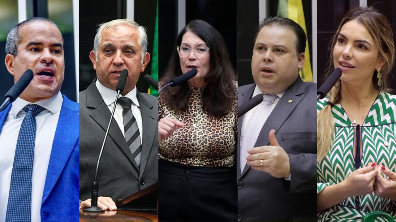 Da esquerda para direita: deputado federal Fred Linhares; senador Izalci Lucas; deputada federal Bia Kicis; deputado federal Julio Cesar Ribeiro; e a deputada distrital Paula Belmonte (Foto: Câmara dos Deputados/Senado/PL Mulher).