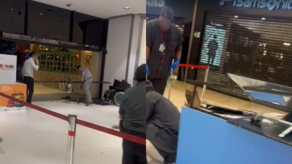 Carro invadiu o segundo piso do shopping.