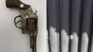 Imagem mostra arma usada no crime e portão alvejado, em Goianésia
