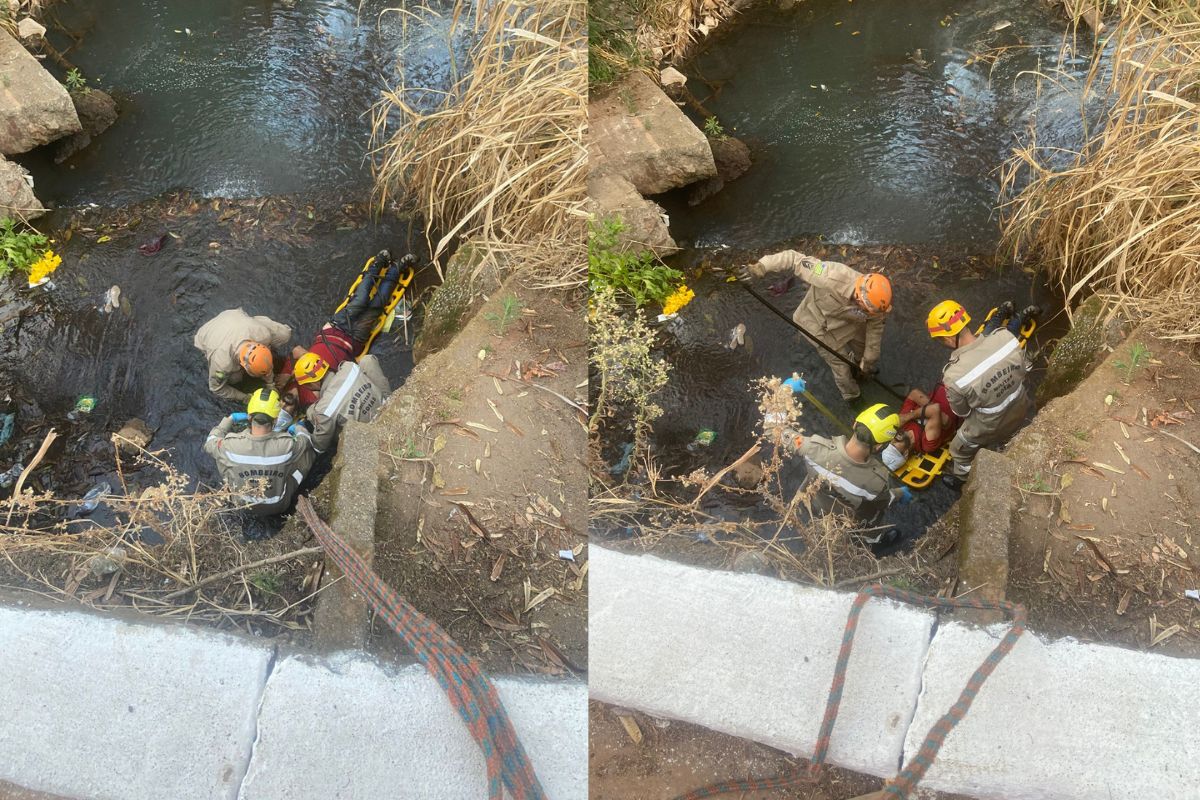 Ciclista cai de ponte e é resgatado pelo Corpo de Bombeiros em Bela Vista de Goiás