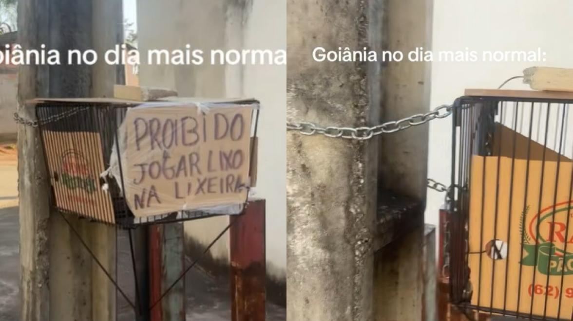Placa em Goiânia chama atenção por recado inusitado deixado em lixeira