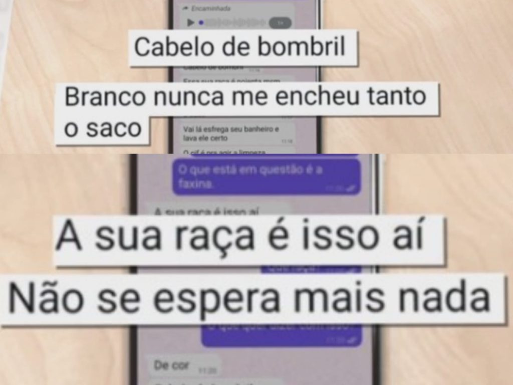 Enfermeira tirou prints das ofensas racistas ditas pela diarista. (Foto: Tv Anhanguera)