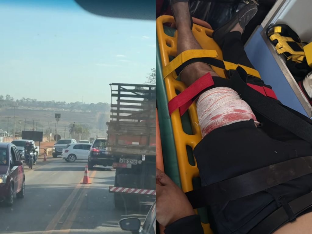 Piloto da moto teve perna perfurada em decorrência do acidente. (Foto: Reprodução)