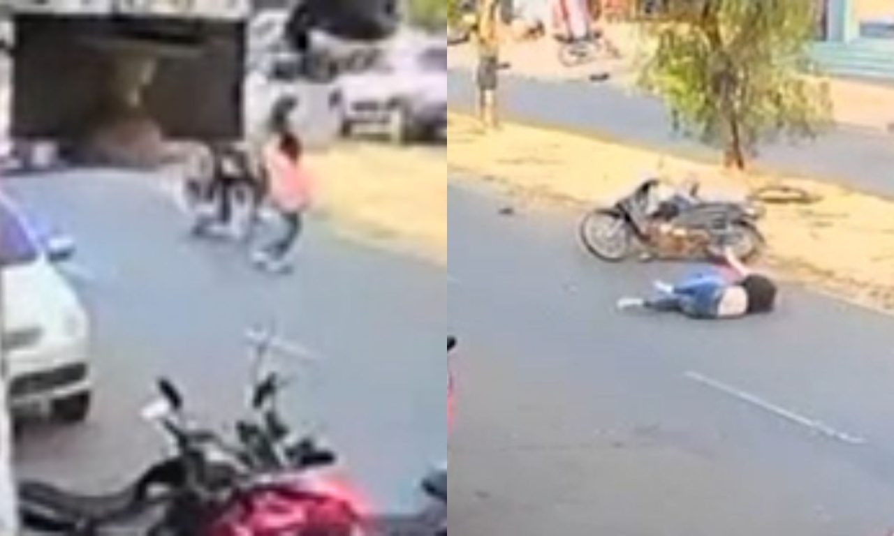 Câmera registrou quando adolescente foi atropelada.