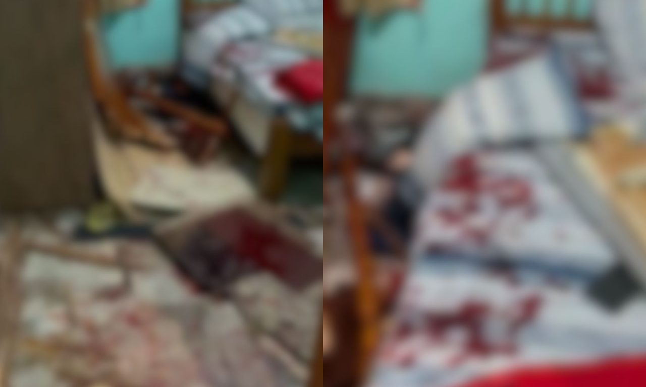 Quarto em que os tios do suspeito estavam ficou cheio de sangue.