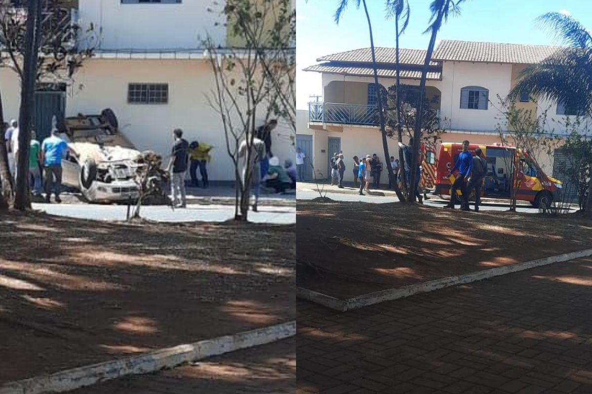 Carro capota com idoso dentro na Vila Jaiara, em Anápolis